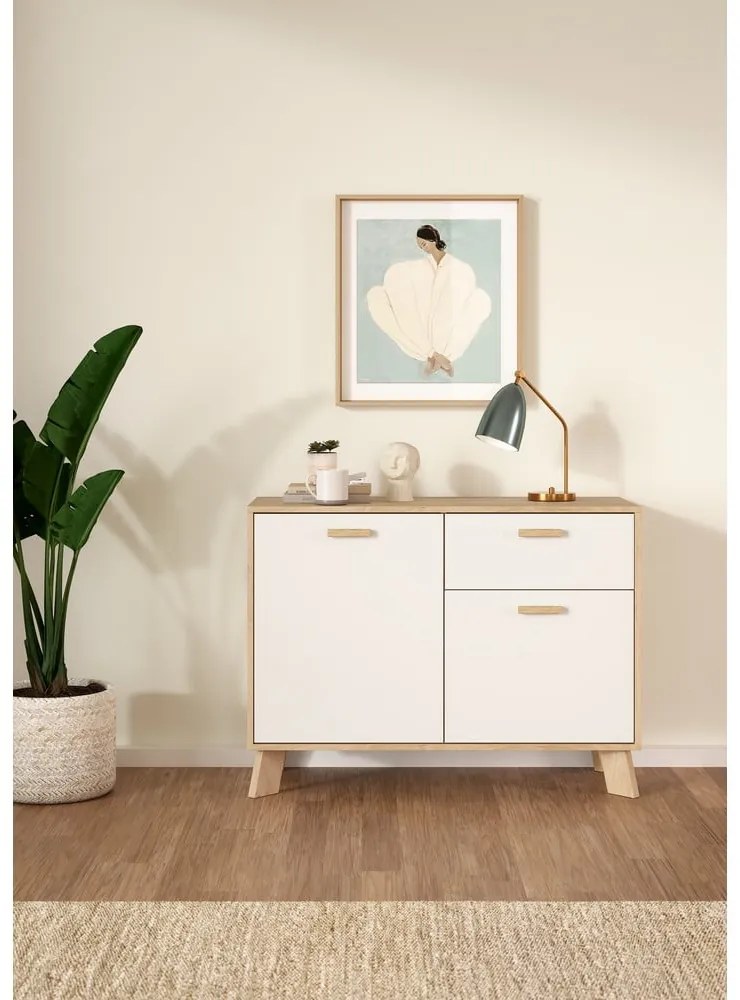 Biało-naturalna komoda w dekorze dębu 99x73x39 cm Ikast – Tvilum