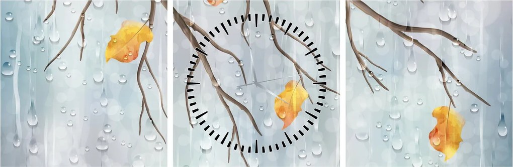 Obraz - Deszczowa jesień (z zegarem) (90x30 cm)