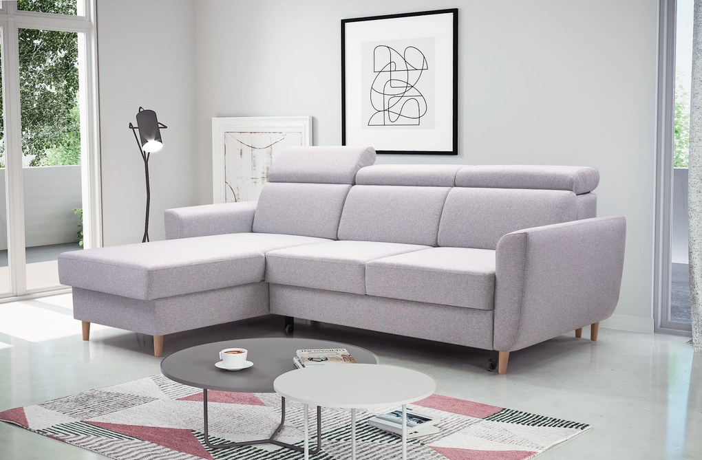 Masseno Narożnik SAPORE z funkcją spania i pojemnikiem na pościel Narozniki L, Rozkładana sofa - Szary, DENVER 16