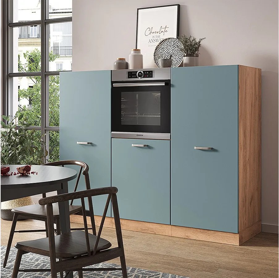 Blok kuchenny niebiesko-szary/złoty dąb 180x46x81.6 r-line