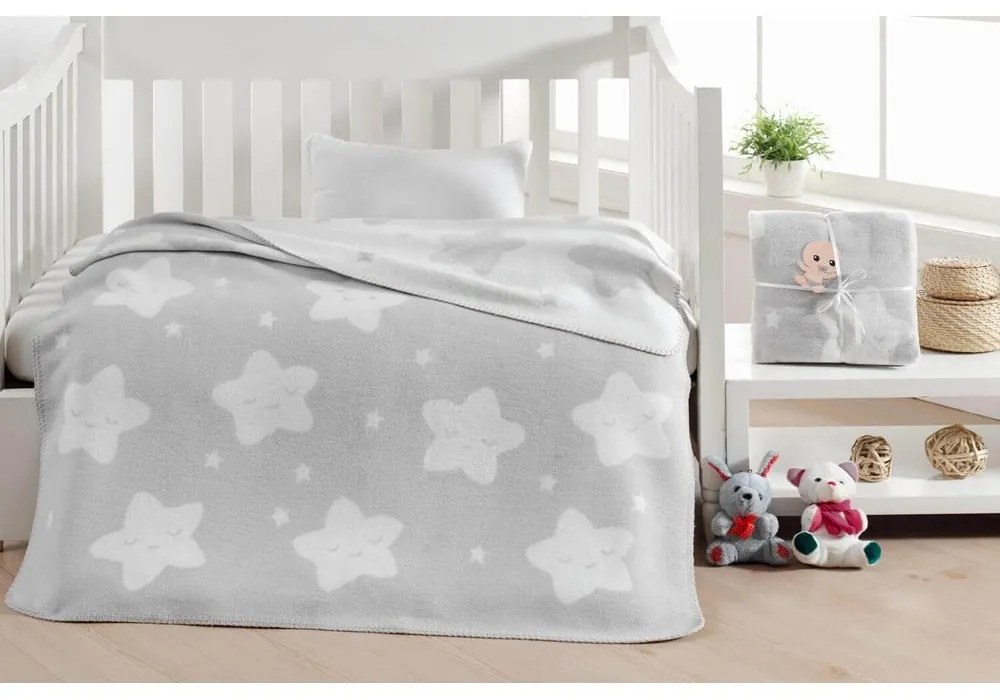 Jasnoszary polarowy koc dziecięcy 100x120 cm Star – Mijolnir