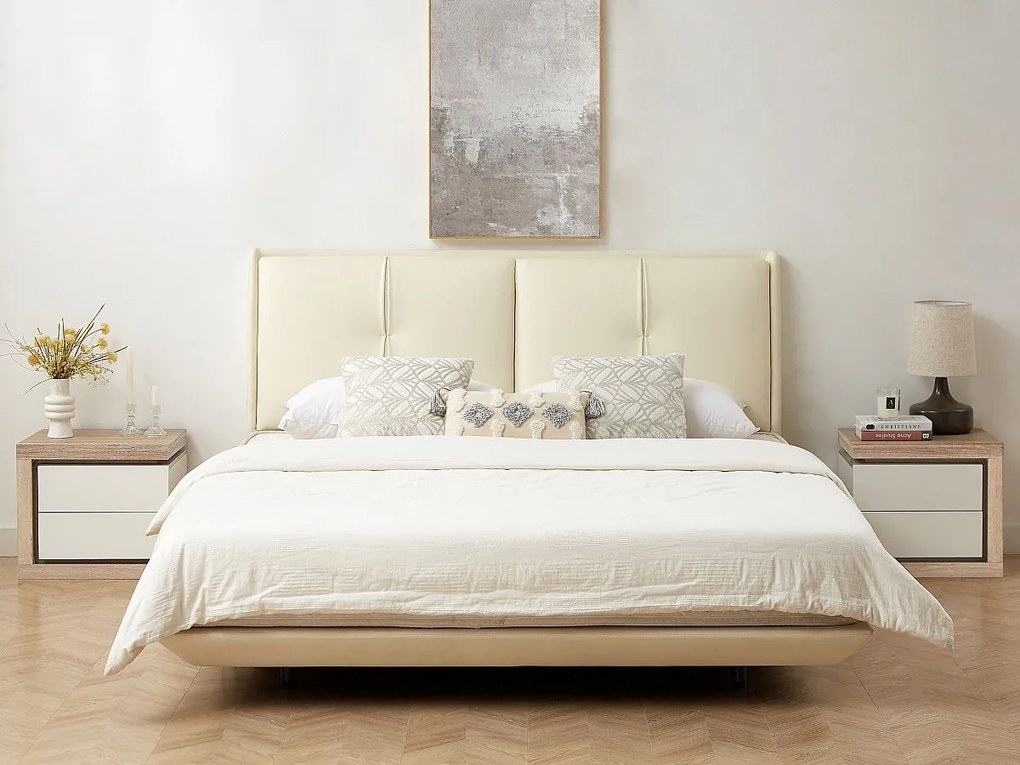 Szafka nocna lewostronna z 2 szufladami - Z oświetleniem LED - Biały lakierowany i naturalny - FLARANCIA