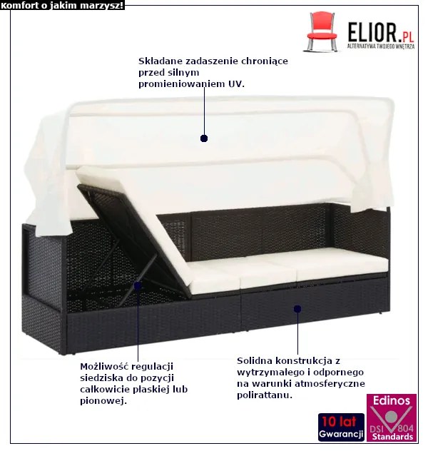 Czarna sofa ogrodowa z zadaszeniem W0-C45