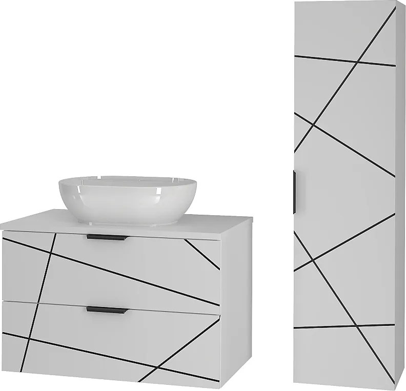 Zestaw Łazienkowy 80cm Szafka z Blatem Umywalka Słupek Biały Mat Wood