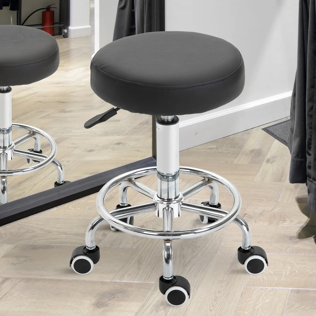 Vinsetto Taboret salonowy, regulowany, sztuczna skóra, do 110 kg, Ø42x50-64H cm, Czarny