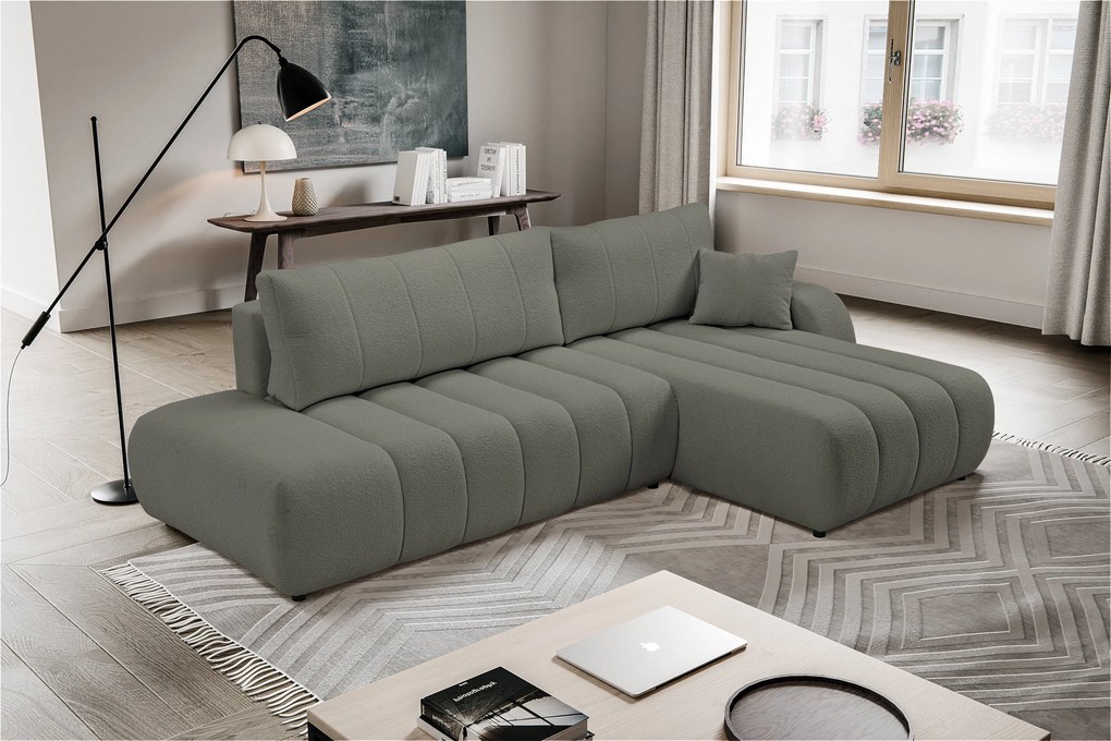 Masseno Narożnik GIOIA z funkcją spania i pojemnikiem na pościel Narozniki L, Rozkładana sofa - Szary, LAMBI 12