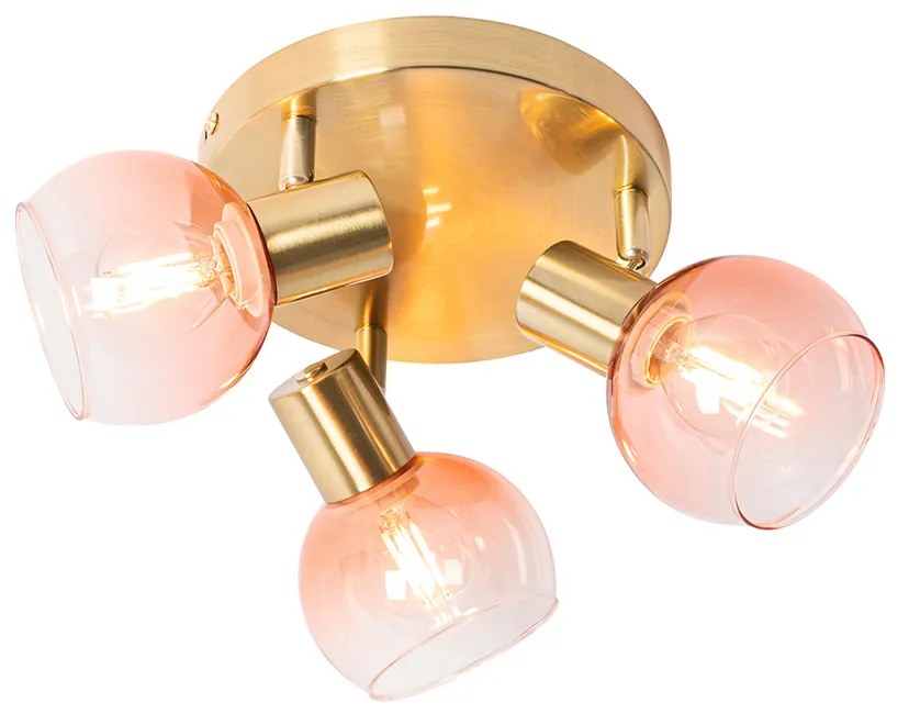 Plafon / Reflektorek / Spot / Spotow / Lampy sufitowe art deco złoty z różowym szkłem 3-źródła światła - Vidro ArtDeco Oswietlenie wewnetrzne