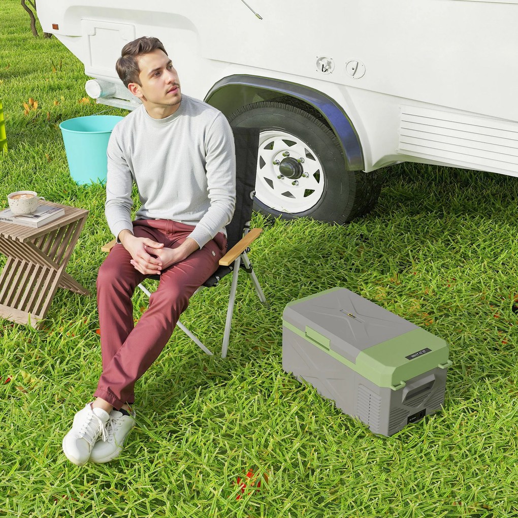 Outsunny 16,3L Lodówka Kompressorowa Elektryczna z Funkcją ECO Szary+Zielony