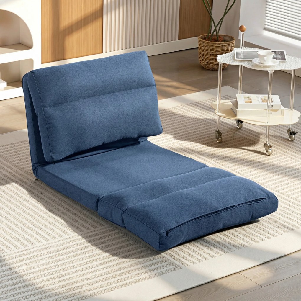 HOMCOM Sofa podłogowa, fotel przekształcany w łóżko, regulowany 90° do 180°, tkanina - 70 x 72 x 56 cm - ciemnoniebieski | Aosom PL