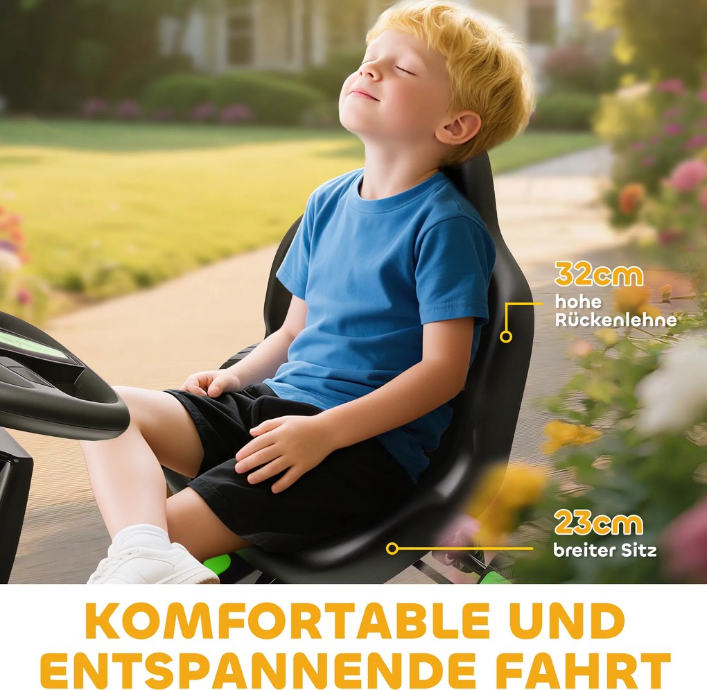 AIYAPLAY Gokart z pedałami, samochodzik na pedały dla dzieci z hamulcem, antypoślizgowe koła, metalowa rama, 3-6 lat, zielony | Aosom PL