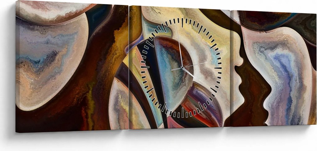 Obraz - Abstrakcja głów (z zegarem) (90x30 cm)