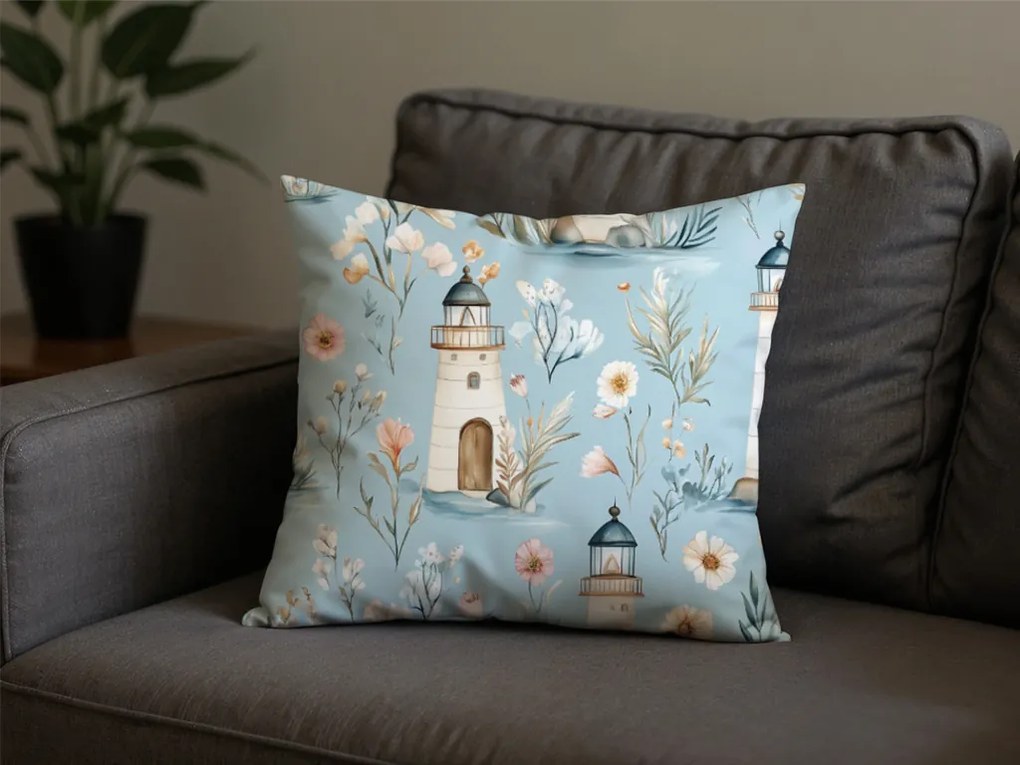 Bawełniana poszewka na poduszkę LIGHTHOUSE POLY 45x45 cm, niebieska