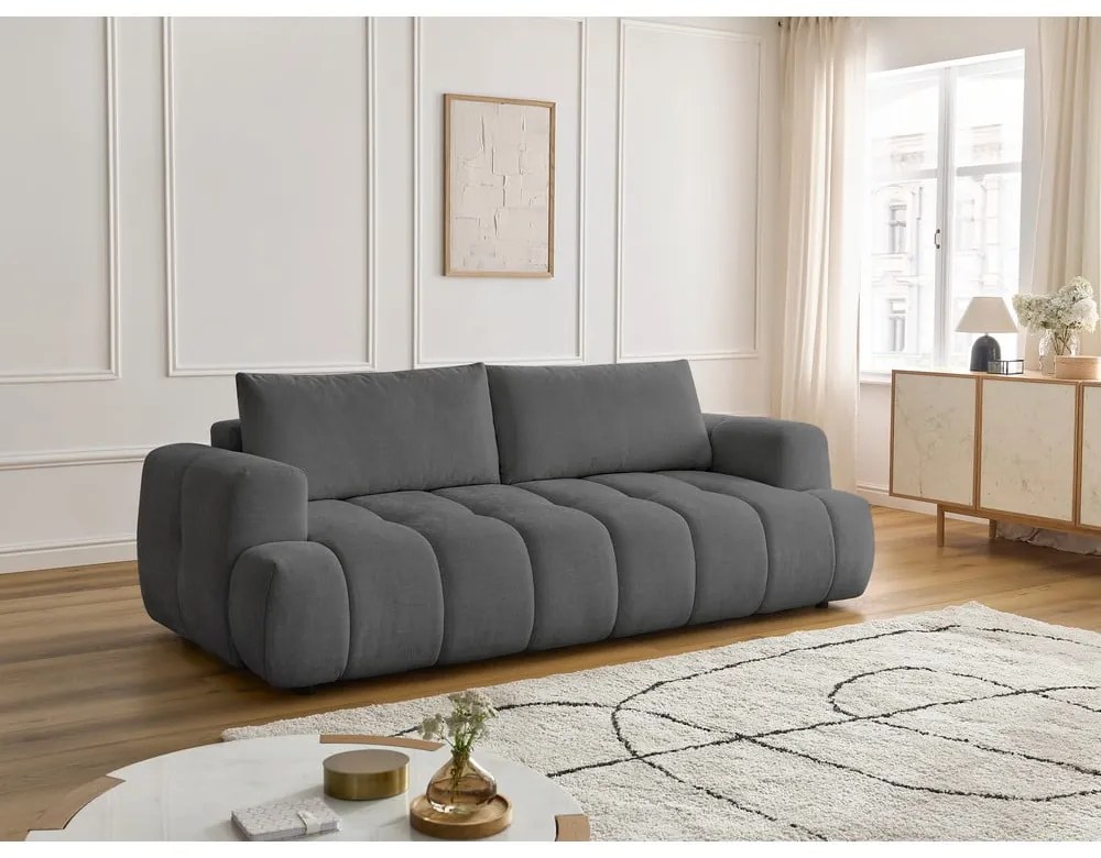 Ciemnoszara rozkładana/ze schowkiem sofa 251 cm Fuji – Bobochic Paris