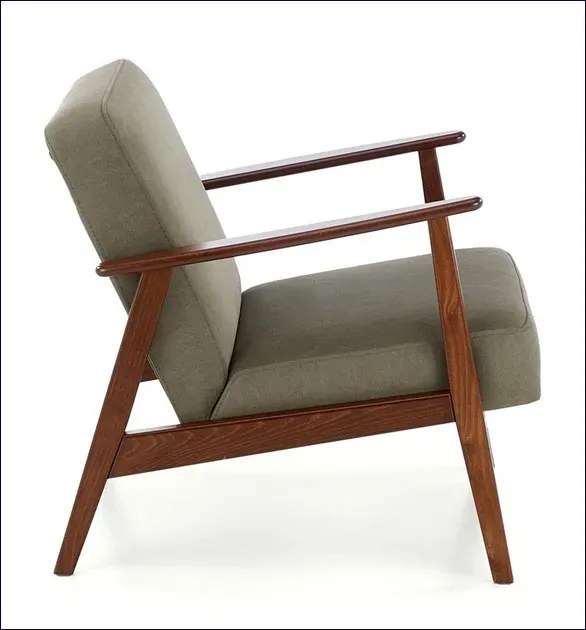 Oliwkowy fotel drewniany typu lisek w stylu vintage L3-P88