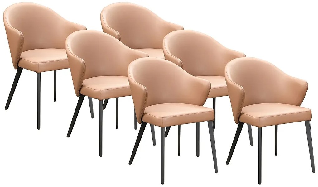 Zestaw 6 krzeseł z podłokietnikami ze skóry i czarnej stali – Camelowy – MIBELLY marki Maison Céphy