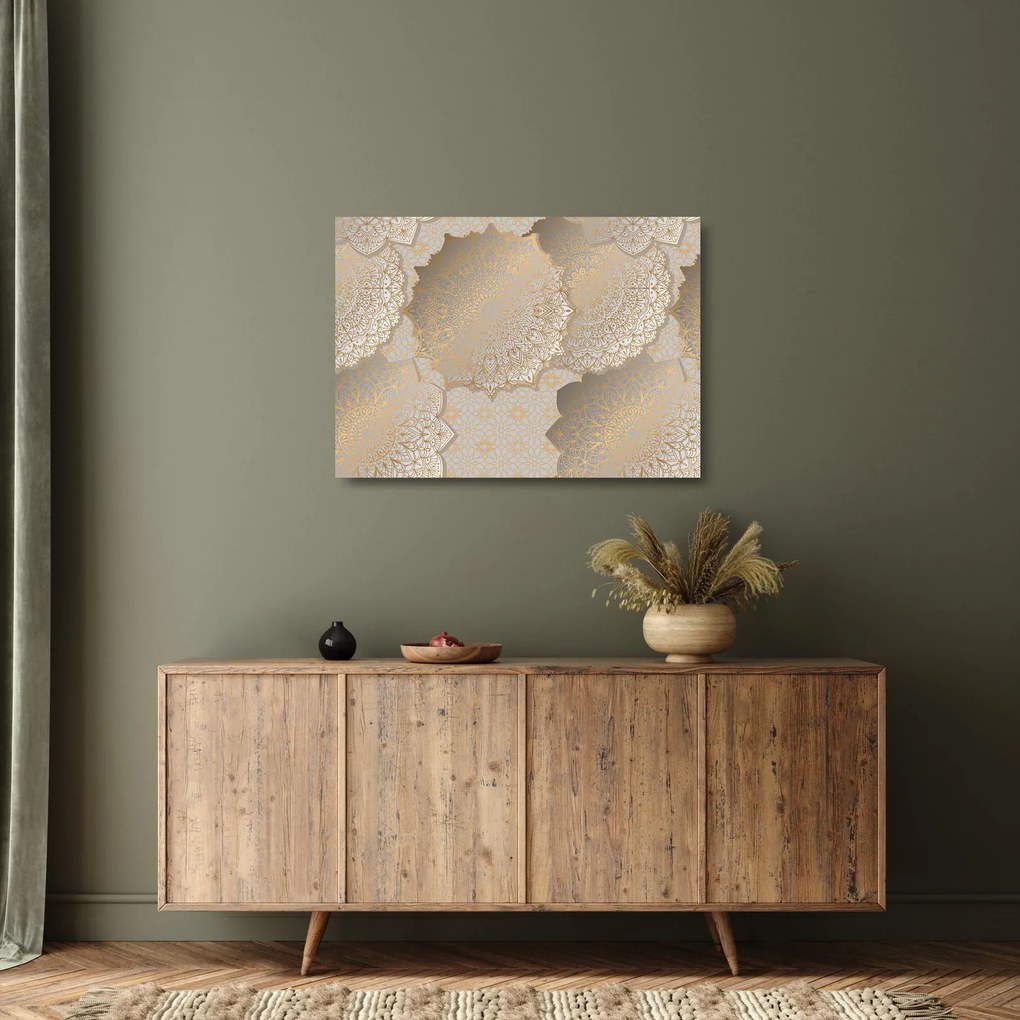 Obraz na szkle - Mandale w złotych odcieniach (70x50 cm)
