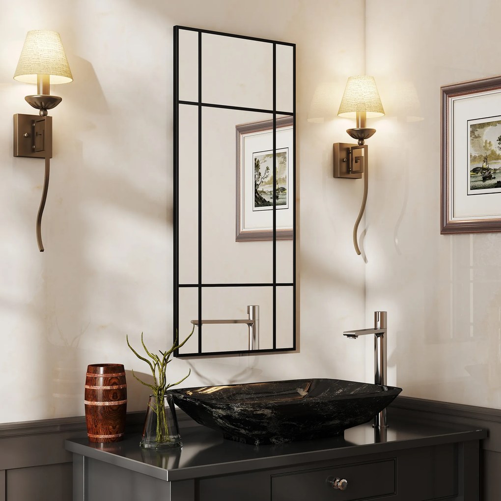 HOMCOM Lustro ścienne, dekoracyjne lustro z metalową ramą, czarne paski, wielowarstwowe szkło, 50B x 2T x 110H cm | Aosom PL