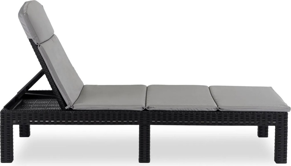 Fotel Ogrodowy Leżak LUIZJANA Technorattan Czarny/Szary
