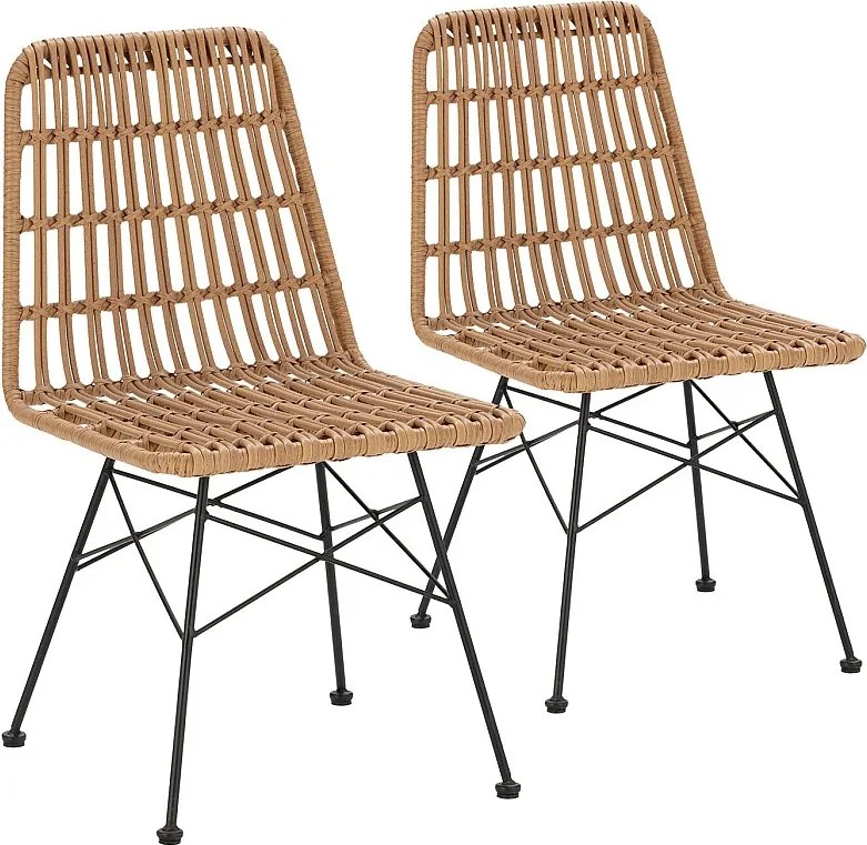 Zestaw 2 krzeseł jadalnianych lub ogrodowych Aitana Rattan/Czarny