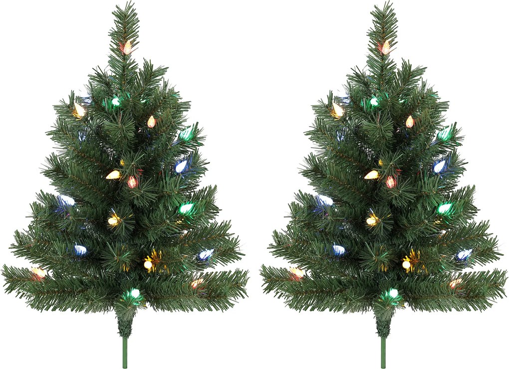 HOMCOM Podświetlana choinka 60 cm, zestaw 2 szt., sztuczna, z 60 kolorowymi diodami LED, 130 zakończeń gałązek, zielony | Aosom PL