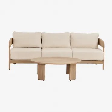 Zestaw Do Salonu Z 3-osobową Sofą I Stolikiem Kawowym Z Drewna Akacjowego Uleno Jasny Akacjowy Brąz - Sklum