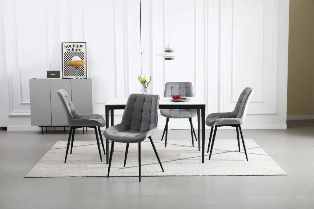 Krzesło welurowe BERA jasnoszare z czarnymi nogami