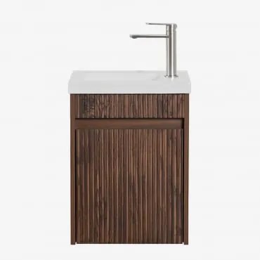 Zestaw Wiszących Mebli Łazienkowych Zintegrowany Z Umywalką Narek Ciemna Czerń & Bezlusterkowiec - Sklum