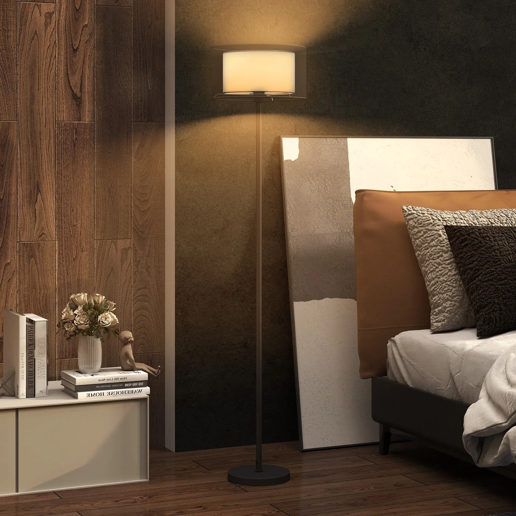 Lampa Stojąca HOMCOM z Dwukolorowym Abażurem, Metal, Czarno-Biały, z Przełącznikiem Nożnym