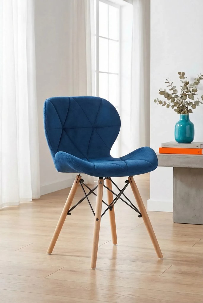 Granatowe pikowane krzesło tapicerowane N8-A34