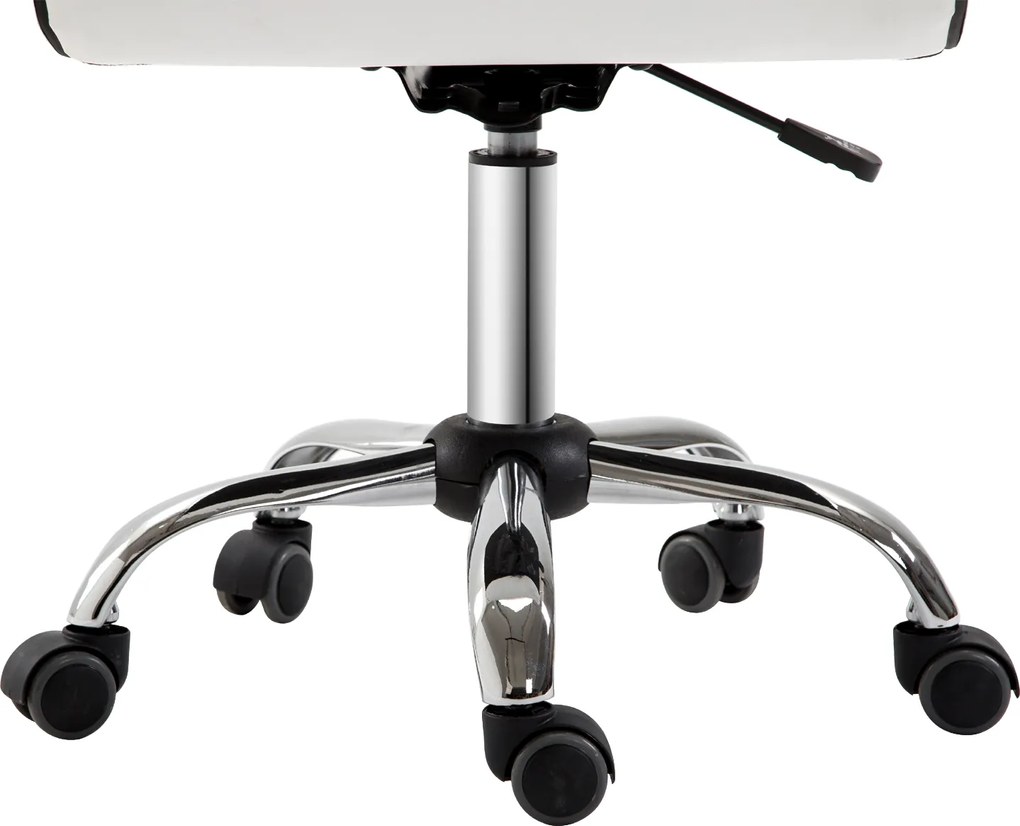 HOMCOM Krzesło Biurowe, Fotel Obrotowy, Skóra Ekologiczna, Konstrukcja ze Stali, 5 Kół, Wyściełane, Białe