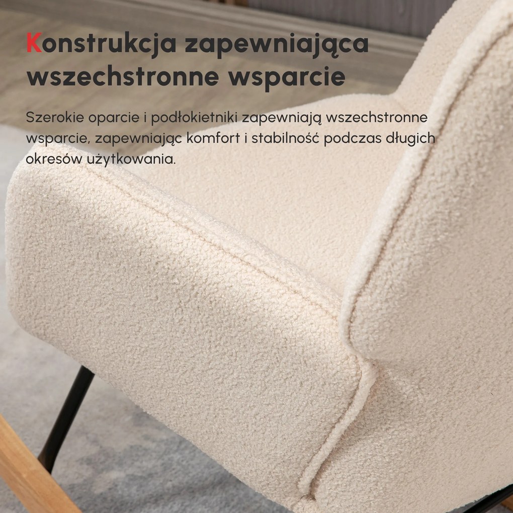 HOMCOM Retro Fotel Bujany, Drewno Lite, Fotel relaksacyjny, 92 cm x 71 cm x 101 cm, Beżowy | Aosom PL