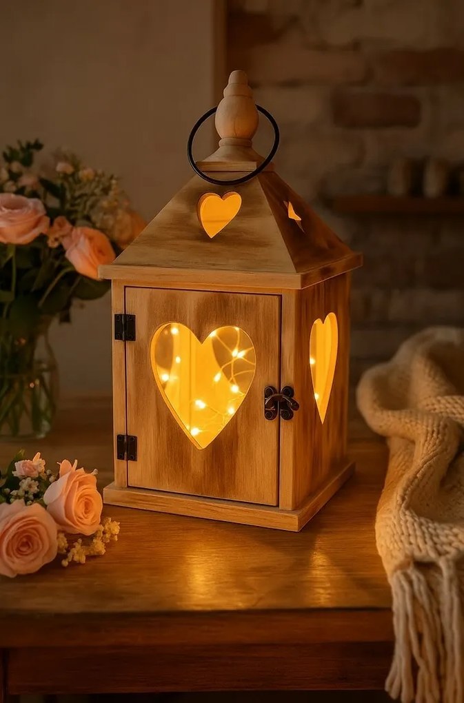 Zestaw drewnianych latarni Serca, 2 szt.
