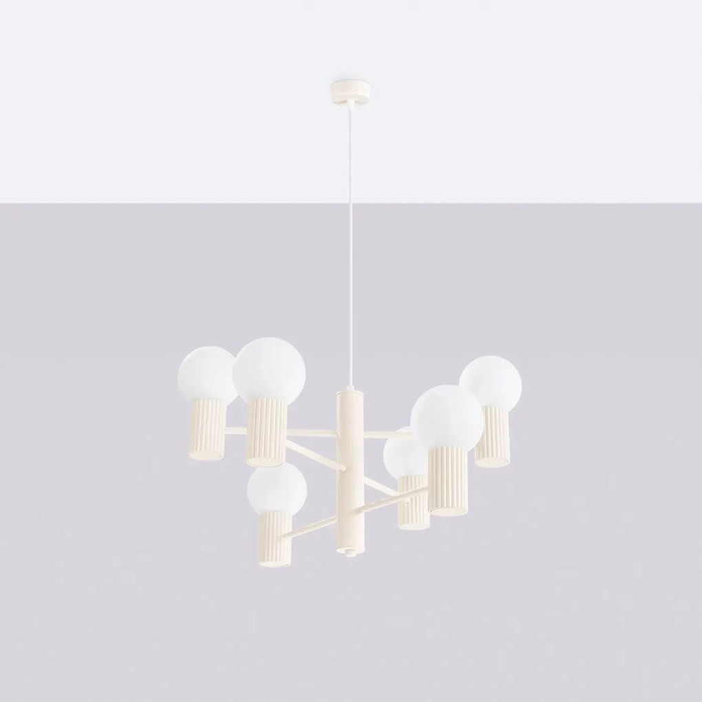 Żyrandol HALO 6 beżowy ryflowany SOLLUX  LIGHTING