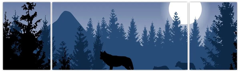 Obraz - Wataha wilków pod księżycem w pełni (170x50 cm)