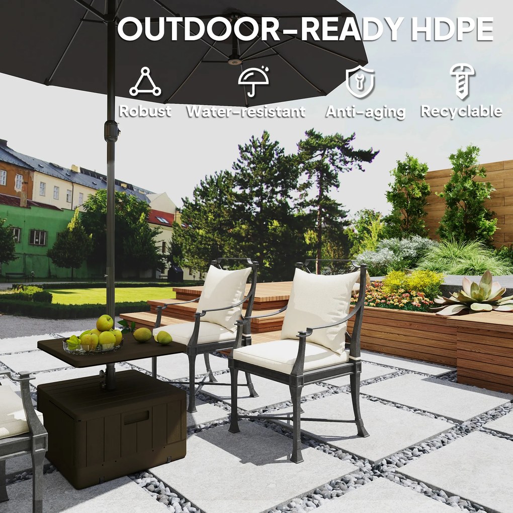 Outsunny Stojak na parasol tarasowy, stojak na parasol ogrodowy z blatem, podstawa parasola, Tworzywo sztuczne, Czarny