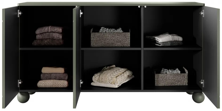 Komoda Sonatia II 150 cm trzydrzwiowa na nogach kulach - oliwka