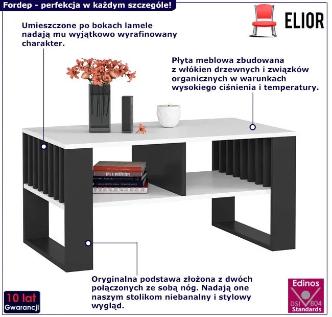 Ława z lamelami o półkami czarny + biały F4-T40