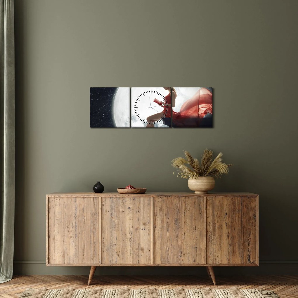 Obraz - Kobieta w świetle księżyca (z zegarem) (90x30 cm)