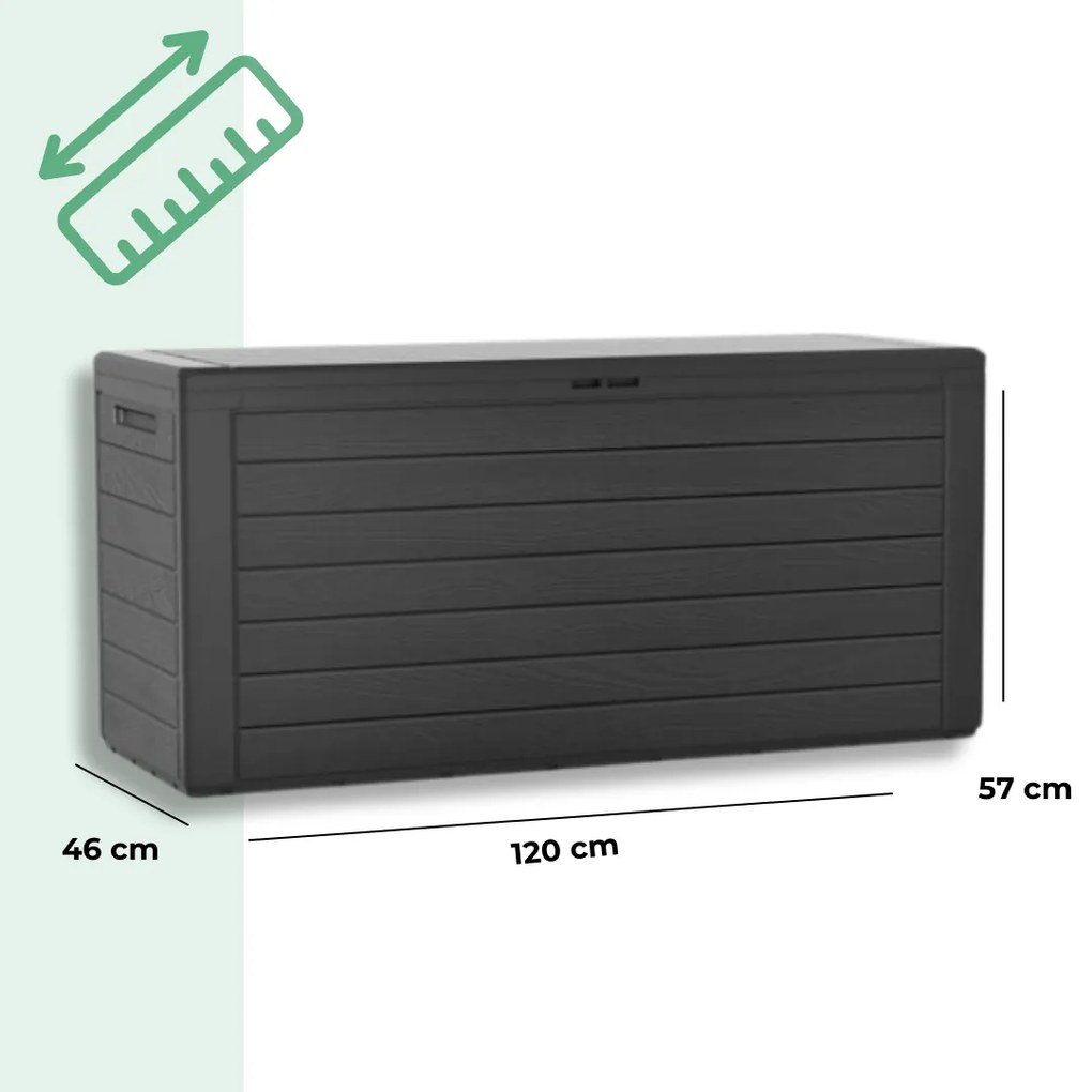 Pojemnik do przechowywania WOODEBOX, 280L, 120x46x57cm, antracytowa Prosperplast