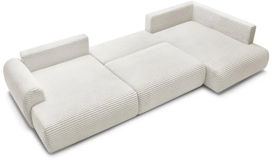 Kremowy sztruksowy rozkładany/ze schowkiem narożnik (prawostronny/w kształcie litery U) Lucien – Bobochic Paris