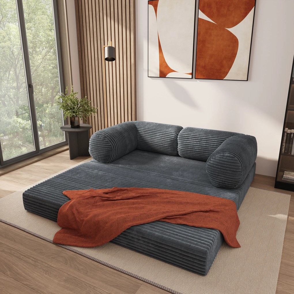 Masseno Sofa piankowa ALVIO z funkcją spania, Kanapa z pianki do salonu, Bezmontażowa, Tkanina sztruksowa – Grafitowy TILIA 90