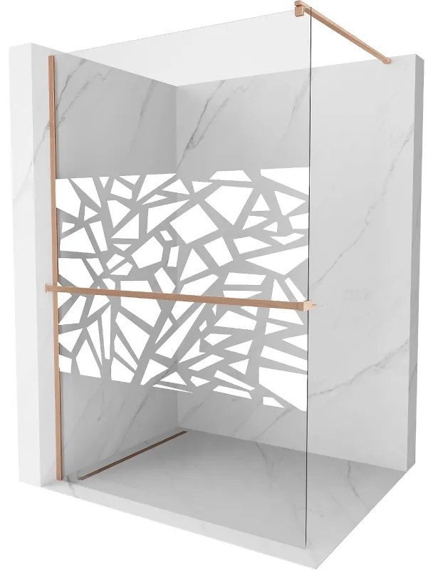 Mexen Kioto+ ścianka prysznicowa z półką Walk-in 70 x 200 cm, biały wzór, miedź szczotkowana - 800-070-121-65-85
