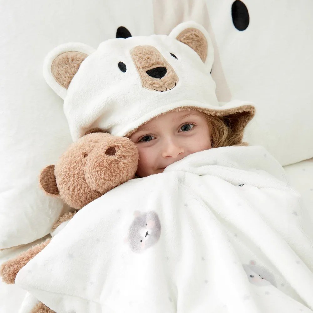 Brązowo-kremowy koc dziecięcy z kapturem z mikropluszu 90x125 cm Cosy Bear – Catherine Lansfield
