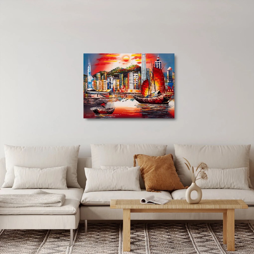 Obraz na szkle - Victoria Harbor, Hong Kong, obraz olejny (70x50 cm)