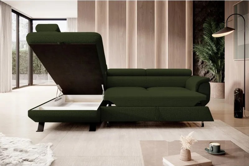 Narożnik RAVEN L Lewostronny wolnostojący z funkcją spania tkanina ARAGON 39 Ciemno Zielony WERSAL