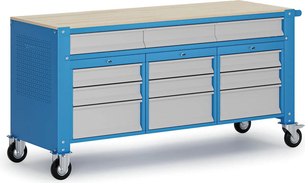 Mobilny stół warsztatowy G9, 12 szuflad, 1690 x 595 x 865-1130 mm, szary/niebieski
