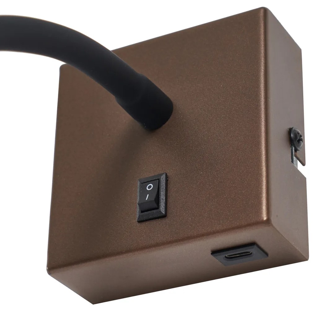 Nowoczesny Kinkiet / Lampa scienna brązowy z USB-C - Gosna Nowoczesny Oswietlenie wewnetrzne