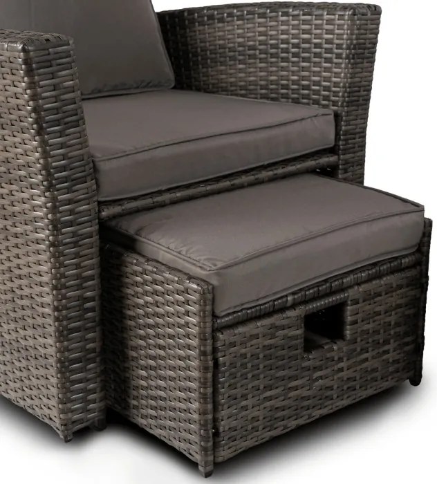 Zestaw Mebli Ogrodowych DELGADO Szary Sofa Fotele Pufy Stolik Technorattan Nowoczesny