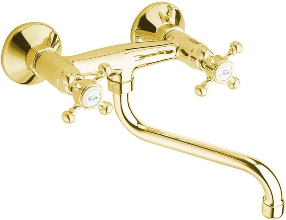 Bateria umywalkowa ścienna w kolorze złota (1 otwór) Antea – Sapho