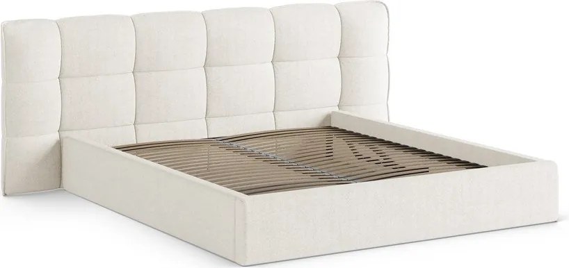 Tapicerowane łóżko dwuosobowe ze schowkiem ze stelażem 200x200 cm w kolorze kości słoniowej Eric – Micadoni